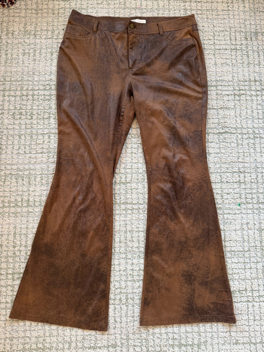Brown Faux Leather Flare Bell Bottom Pants Size 16 - Picture 2 of 6